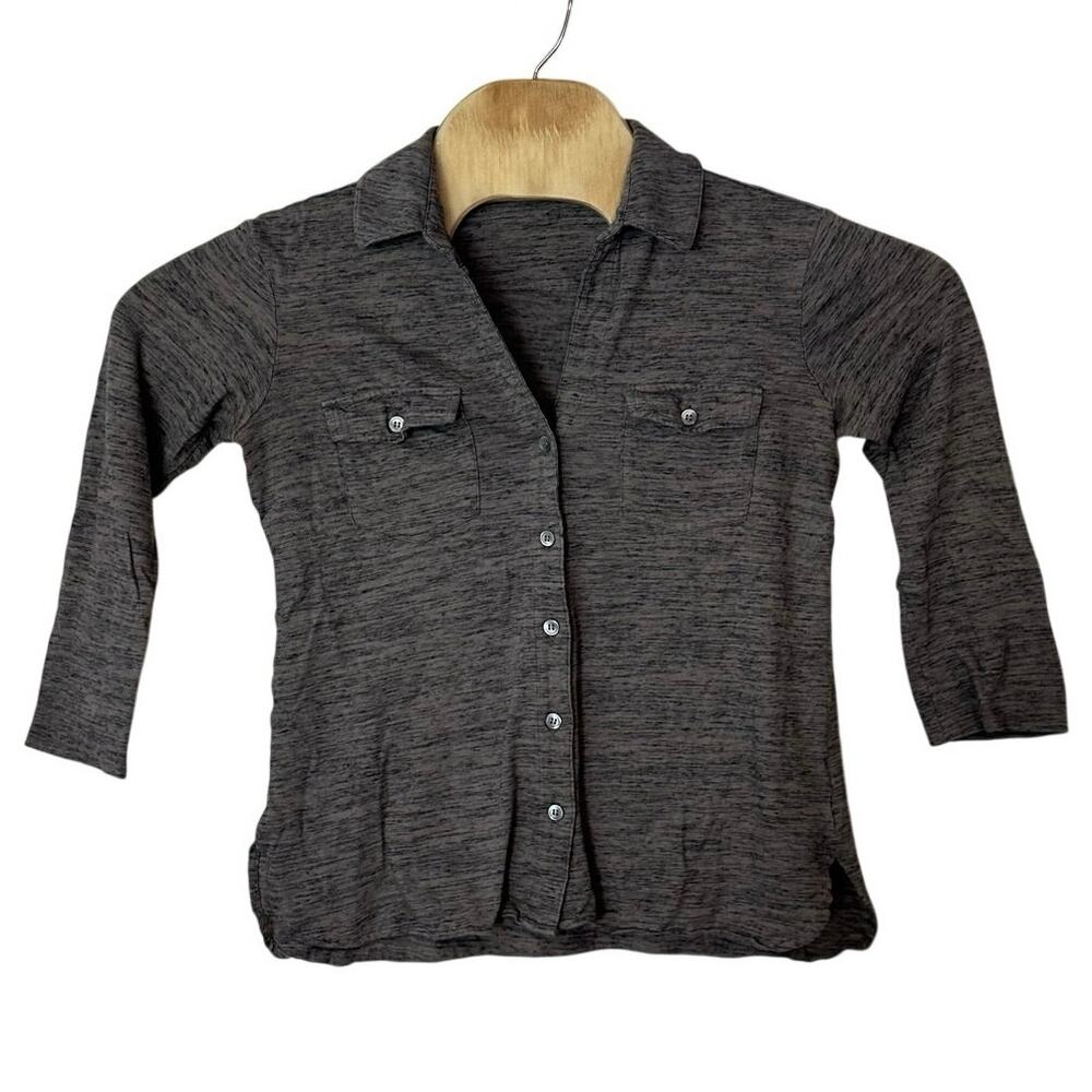 James Perse Women’s Slub Knit Button Down Shirt Size 1 Gray Minimalist Neutral
